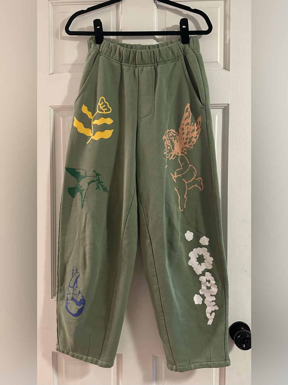 Obey Luke Sweatpants Olive Graphic Track Pants with Multicolor Prints